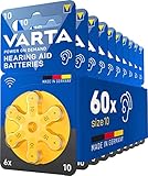 VARTA Hörgerätebatterien Typ 10 gelb, Batterien 60 Stück Vorratspack, Power on Demand, wireless approved, Größe p 10 für Hörgeräte & Hörhilfen, Made in Germany [Exklusiv bei Amazon]