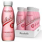 Barebells Cremiger Eiweiss shake – zuckerarm, 24 Gramm Protein pro Flasche, laktosefrei – Strawberry Milkshake, 8 x 330ml