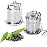 Teeei Teesieb für Losen Tee, COOLCHIC Teesieb Edelstahl 304 mit Deckel und Abtropfschale, 2er-Pack Loseblatt-Tee-Ei mit Kettenhaken, Teefilter Kaffeesieb Feinmaschiges Teesieb für Teeliebhaber