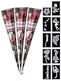 eLander 3x Temporäre Tattoo Natürliche + 10x Henna Schablone,Mehndi Tattoos, Kegel, sticker, Tätowierung (Braun)