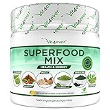Kombination aus Superfoods - 420 g Pulver (Shake) mit Gerstengras, Guarana, Maca, Chlorella, Spirulina, Moringa - 100% natürlicher Power Smoothie - Mit Zitronen Aroma - Vegan