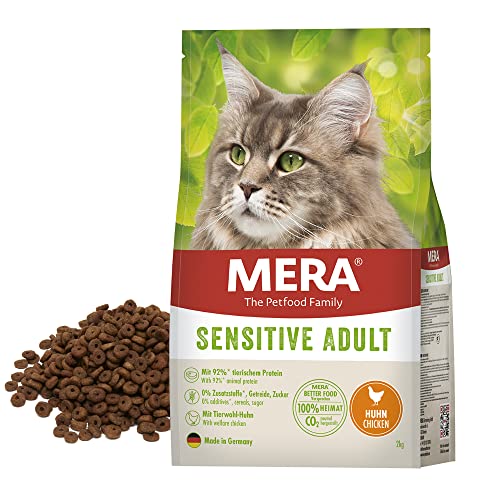 MERA Cats Sensitive Adult Huhn, Trockenfutter für Sensible Katzen, getreidefrei & nachhaltig, Katzentrockenfutter mit hohem Fleischanteil, 2 kg