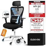 CLOUVOU CleverSeat Bürostuhl Ergonomisch | Schreibtischstuhl [4D Chrom-Metallarmlehne, Blade Wheels] | Büro Stuhl, Computerstuhl Home Office Chair Ergonomic, Drehstuhl 150 kg