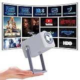 Smart Mini Projektor, 360° Dreh Tragbarer Beamer, 4K Smart Beamer Unterstützt WiFi 6, Bt5.0, Android 11.0 os, Auto Trapezkorrektur Für Handy iOS/Laptop/Tablet/USB/Heimkino, Weiß