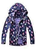 YOUNGSOUL Mädchen Regenjacke Gemustert Übergangsjacke Kinder Jacke Wind und Wasserdicht Frühling Sommer Outdoorjacke mit Kapuze Marine DE: 152 (Herstellergröße 150)