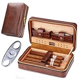 Burgundy Leder Zigarrenetui mit Zubehör - hält 4 Zigarren, Zigarrenschneider und Humidor, für Papa am Vatertag oder Geburtstag