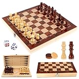 talifoca Schachspiel aus Holz, 3 in 1 Schachbrett Schachspiel, Tragbares und Faltbares Chess Board Set, Faltbares Schach Brett Set für Kinder Erwachsene Party Reisen - 29x29cm