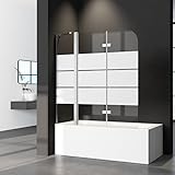 Duschwand für Badewanne Faltbar Duschabtrennung 160x140cm, 3-Teilig Faltwand Duschtrennwand mit Gestreift und Festem Segment, Badewannenfaltwand aus 6mm ESG Sicherheitsglas Dusche Chrom