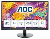 AOC M2470SWH - 24-Zoll-FHD-Monitor, 60 Hz, 5 ms, MVA, Lautsprecher (1920 x 1080 bei 60 Hz, 250 cd/m², HDMI 1,4 x 2/VGA), Schwarz