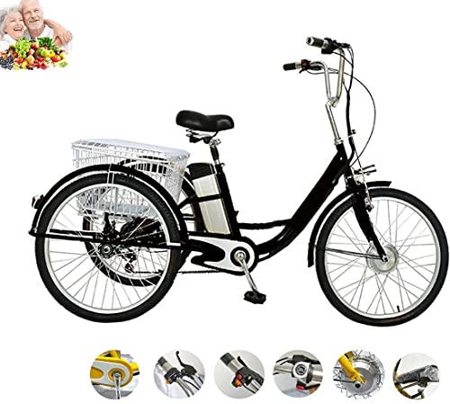 10 Electric tricycles Dreirad elektrisches Dreirad für Erwachsene mit Motorunterstützung 24 Zoll hoher Kohlenstoffstahlrahmen Lithiumbatterie 3-Rad mit vergrößertem Korb für Eltern