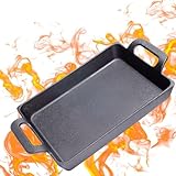 Bestargot Gusseisenpfanne Induktion Grillpfanne 24 x 17 cm, Cast Iron Pan mit zwei Griffe, Rechteckig Pfanne Gusseisen, Gusspfanne Steakpfanne für Gasgrill, Backofen, Gas oder Camping Outdoor Kochen