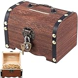 Holz Schatztruhe Box, Vintage Holz Look , Piratenschatztruhe, mit Schloss, Passend für Aufbewahren und Dekorieren, Kindergeschenk