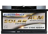 Solarbatterie 12V 100AH Electronicx Solar Edition AGM Batterie Solar Akku Versorgungsbatterie stromspeicher photovoltaik Camping Solaranlage Gartenhaus