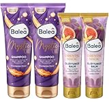 Balea 4er-Set Haarpflege: Haarshampoo MYSTIC OIL reinigt sanft, Shampoo pflegt mit Argan-, Monoi- & Macadamiaöl, sinnliches Dufterlebnis (2 x 250 ml) + Glättungsbalm ORIENTAL MAGIC (2 x 100 ml), 700ml