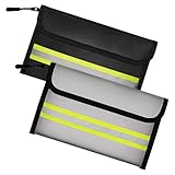 Fettwal 2 Stück Feuerfeste Tasche, Feuerfeste Dokumententasche Geldtasche, Schwarz Grau und Fluoreszenz 20.3x12.7cm, für Dokumententasche Banktasche Passport Geld und Wertsachen