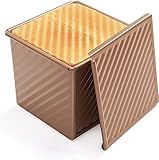 ExaRp Kastenform zum Backen, 0,2 kg, Karbonstahl, antihaftbeschichtet, Toastform mit Abdeckung für Toast/Sandwich/Kuchenform, gewellter Stil, goldfarben, 11,5 x 11,4 x 10,6 cm