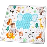 Funsland Krabbelteppich für Baby, Rutschfeste Baby Spielmatte Schadstofffrei 127x127cm, Baumwolle Tier Krabbelmatte Baby Faltbar mit Einem Höhenlineal, Kinder Spielmatte für Innen/Außen/Zaun