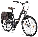 Licorne Bike Stella Plus Premium City Bike Aluminium Fahrrad für Mädchen, Jungen, Herren und Damen - 21 Gang-Schaltung - Hollandfahrrad (28 Zoll, Schwarz)