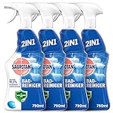 Sagrotan Bad-Reiniger Ozeanfrische – 2in1 Desinfektionsreiniger mit Antischmutzfilm für zuverlässige Hygiene im Badezimmer – 4 x 750 ml Sprühflasche