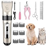 KAEFUYS Schermaschine Hund - IPX7 Wasserdichte Hundeschermaschine Professionelle Tierhaarschneidemaschine für Hunde & Katzen mit LCD-Anzeige