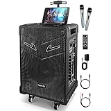 3-Wege PA anlage Komplettsets Professional, Karaoke Maschine mit 2 mikrofonen für tv, Lautsprecher für Kinder Erwachsene Bluetooth/USB/FM/Aufnahme