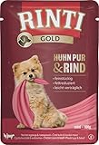 Rinti Gold Mini Huhn Pur & Rind| 10 x 100 g | Alleinfuttermittel für ausgewachsene kleine Hunde | Ausschließlich Huhn & Rind für empfindliche Hunde bei Allergien | Im Frischebeutel