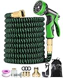 Flexibler Gartenschlauch 15m, Dehnbarer Gartenschläuche mit 10-Funktionsdüse Brause, 3/4 und 1/2 Zoll Messinganschlüssen, Garden Hose für Gartenarbeit, Rasenbewässerung und Hausreinigung