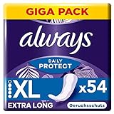 Always Dailies Slipeinlagen Damen Long Plus Extra Protect (54 Binden), Giga Pack, mit frischem Duft, passend für alle Slipformen, atmungsaktiv, flexibel