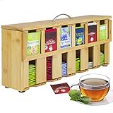ONVAYA® Teebox aus Holz | Teekiste mit 6 Fächern | Teebeutelbox für ca. 200 Teebeutel | Tee Aufbewahrungsbox | Teebeutelspender aus Bambus | Teebeutel Organizer