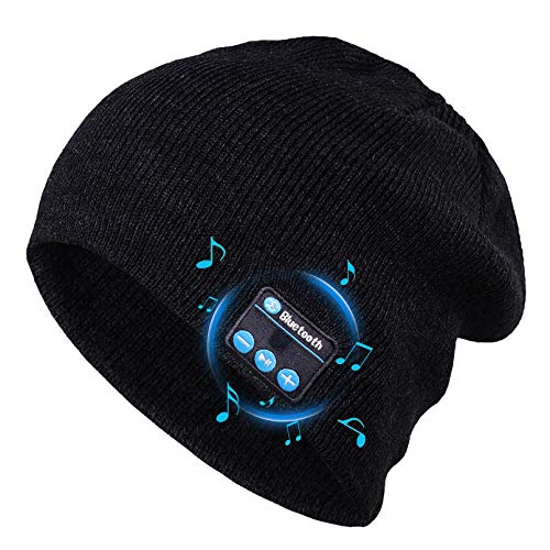 Puersit Bluetooth Beanie Mütze Kopfhörer Waschbare Freizeit Strickmütze Headset Geeignet für Outdoor-Sportarten Einzigartige Geschenke für Weihnachts, Geburtstag (Schwarz)