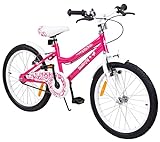 Actionbikes Kinderfahrrad Butterfly 20 Zoll - Kinder Fahrrad für Mädchen - Von 6-9 Jahren - V-Brake Bremse - Freilauf - Kettenschutz - Fahrräder - Laufrad - Kinderrad (Pink/Weiß)