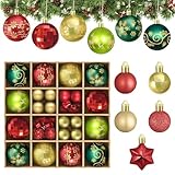 44 Stück Christbaumkugeln Set - 3 & 6 cm Kunststoff Weihnachtskugeln in Rot, Gold, Grün - Plastik Weihnachtsbaumschmuck, Mehrweg Weihnachtsbaum Deko