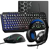 The G-Lab - Combo Argon E - 4-in-1-Gaming-Paket - Beleuchtete QWERTZ-Gamertastatur, 3200-DPI-Gamermäuse, Gaming-Headset, rutschfeste Mausunterlage - für PC PS4 PS5 und Xbox - New (4-in-1-Paket)
