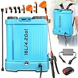 wowspeed Akku Drucksprüher 16L | Elektrischer Pflanzensprüher mit 7 Nebeldüsen, Ladegerät und Teleskopstab | 0-100 PSI Einstellbar Gartenspritze | Rückenspritze mit Verstellbarem Schultergurt