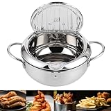 Japanischer Frittiertopf, Fritteuse Edelstahl-Brattopf Tempura-Brattopf mit Thermometer Induktionsherd Kompatibel Zum Braten Und Kochen (20cm)