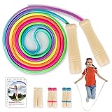 Springseil Kinder, Verstellbare Seilspringen für Fitness, 250CM Jump Rope Kinder mit Holzgriff und Regenbogen-Springseil, Skipping Rope Kids für Jungen und Mädchen 4 5 6 7 8 9 10 jahre