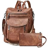 Shrrie Rucksack für Damen, modischer Leder-Rucksack, Geldbörse, Designer-Reiserucksack, Schultertasche, 1-1, zweifarbig, Braun, Reiserucksäcke