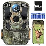 KJK Wildkamera mit Handyübertragung APP, 4K 64MP HD WLAN Bluetooth Wildkamera mit Bewegungsmelder Nachtsicht, 64GB Speicherkarte, 0.1s Auslöser