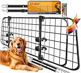 LOVPET® Hundegitter Auto, Autoschutzgitter Trenngitter Universal, verstellbare Breite, Kopfstütze Kofferraum Autogitter Maße 30 x 91-153 cm Kofferraumgitter,+ 2X Sicherheitsgurt für Hunde, Schwarz