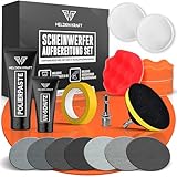 HELDENKRAFT® Scheinwerfer Aufbereitung Set [24 Teile] - Reparatur- & Polierset für alle gängigen Autoscheinwerfer mit UV-Schutz, Politur & Schleifscheiben in 7 Körnungen [Komplettset mit Adapter]