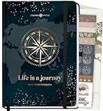 LEBENSKOMPASS Reisetagebuch zum ausfüllen EXPLORE mit Weltkarte Poster A5 Platz für 50 Erinnerungen zum selberschreiben - Reisedokumentation & Achtsamkeitsübungen