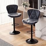 Hawthyhome Barhocker 2er Set |Barstuhl Höhenverstellbar mit Rückenlehne, Höhenverstellbar, 360° Drehbar, Kunstleder, für Esszimmer Heimbar Kücheninsel, 2 x Hocker, Dunkelgrau