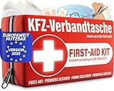 KFZ Verbandstasche nach aktueller Norm 2025 inkl. Beatmungstüchern - Auto Verbandskasten europaweit nutzbar - Erste Hilfe Set neue Norm DIN 13164:2022 (StVO konform)