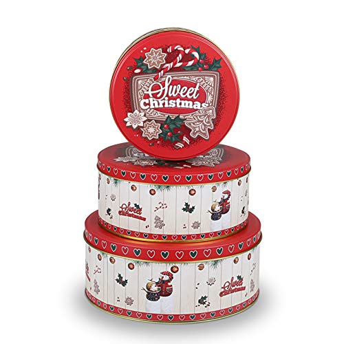 GWHOLE 3tlg Keksdose Weihnachten Blech Plätzchendose Rund Set