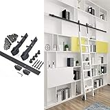 Hardware-Kit für rollende Bibliotheksleiter – Schienenzubehör für Schiebetüren für Scheunentore – mit Bodenrollen – gleitet leise und sanft – Schiene aus Karbonstahl – schwarz (Größe: 400 cm