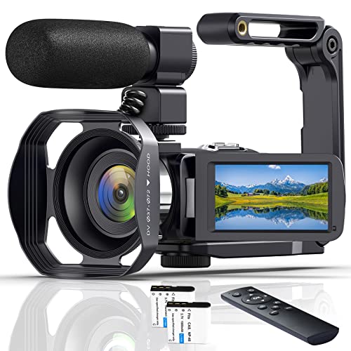 4K Videokamera Camcorder Full HD 48MP 60FPS WiFi IR Nachtsicht Vlogging Kamera 18X Digitalzoom 3,0 Zoll Touchscreen YouTube Camera mit Mikrofon, Fernbedienung, Handstabilisator, 2 Batterien