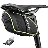 ROCKBROS Fahrrad Satteltaschen Fahrradsitz Taschen Werkzeugtasche Fahrradtasche Wasserabweisend beim Leichten Regen Reflektierend Schwarz Grün + Werkzeug