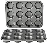 Amazon Basics - Rund Backblech für Muffins, antihaftbeschichtet, Karbonstahl, 2er-Pack, Grau, 13.9'x10.55'x1.22'