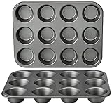 Amazon Basics Rund Backblech für Muffins, antihaftbeschichtet, Karbonstahl, 2er-Pack, Grau, 13.9'x10.55'x1.22'