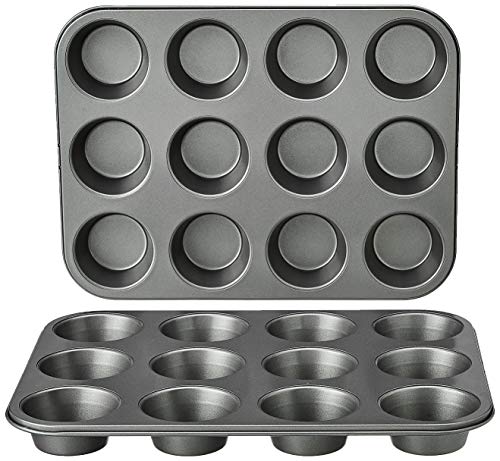 Amazon Basics - Backblech für Muffins, antihaftbeschichtet, Karbonstahl, 2er-Pack